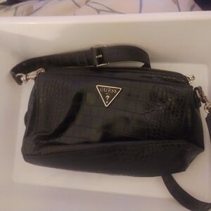 GUESS Black Croc-Pattern Crossbody Bag